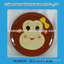 Popular monkey design ceramic round plate for tableware